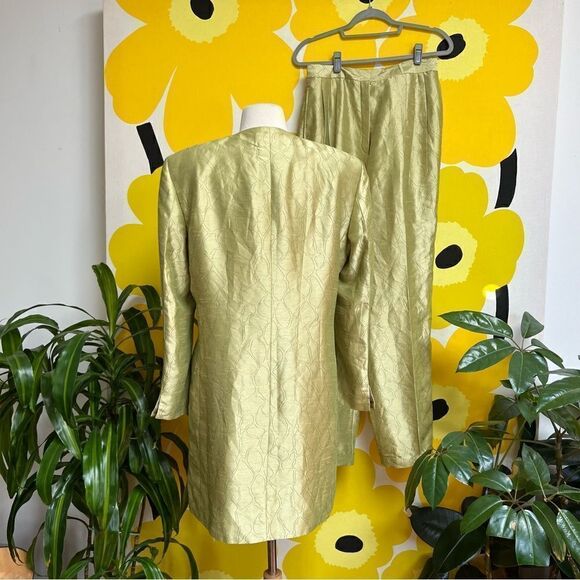 Vintage Mod Handmade One of a Kind Key Lime Sateen 2 Piece Pants Overcoat Set - Picture 5 of 15